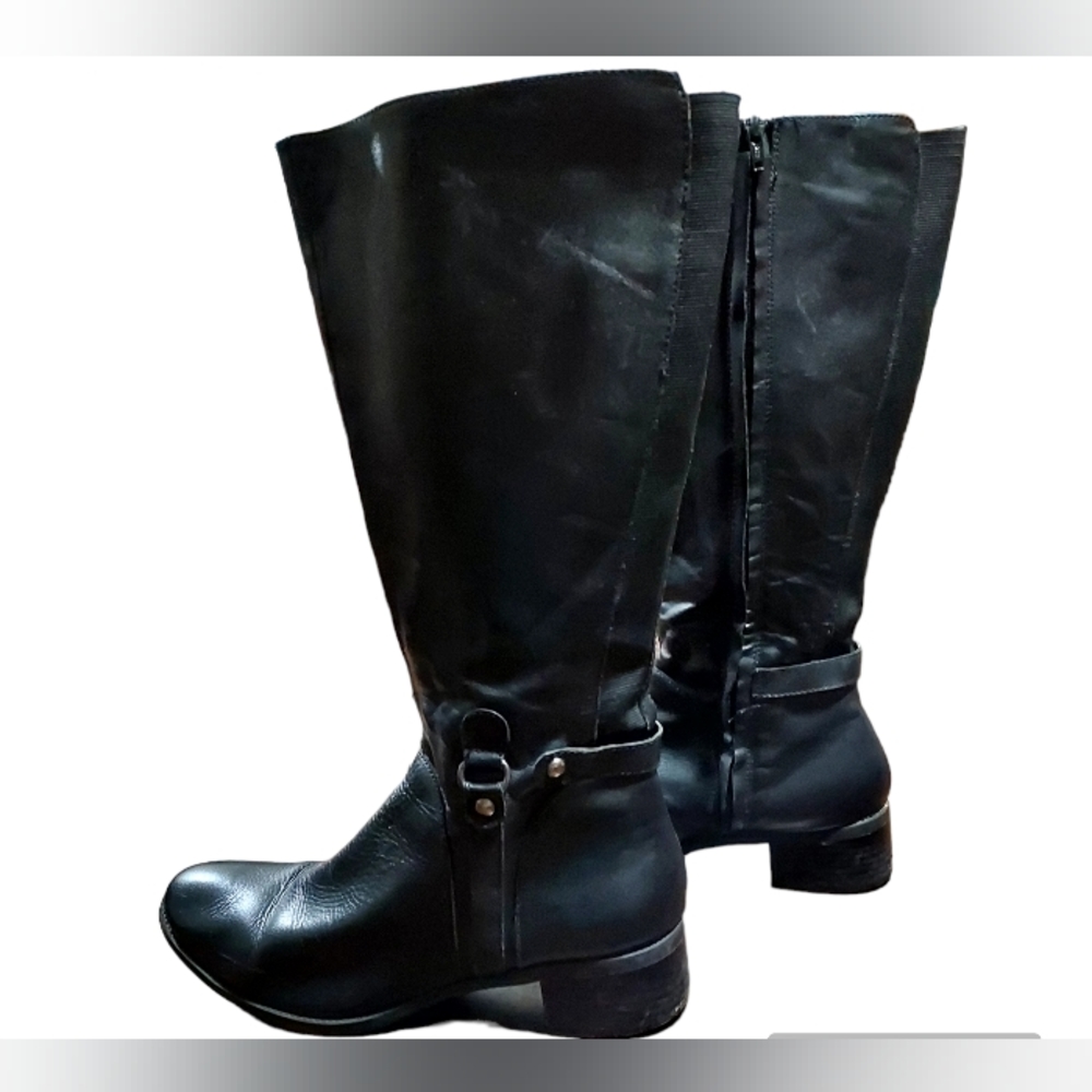 st johns bay Boots 11 Black Knee High Leather Footwear Woman Comfort Casual